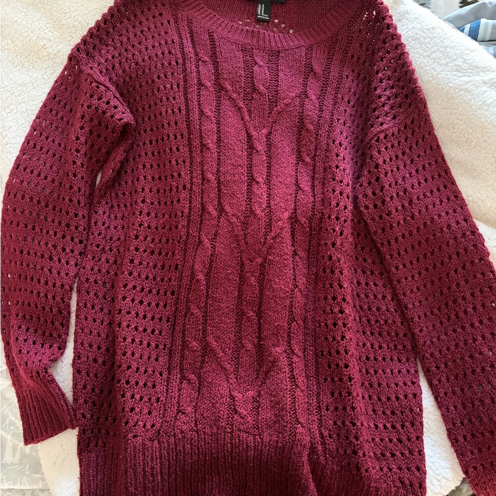 Forever 21 Maroon Cable Knit Sweater